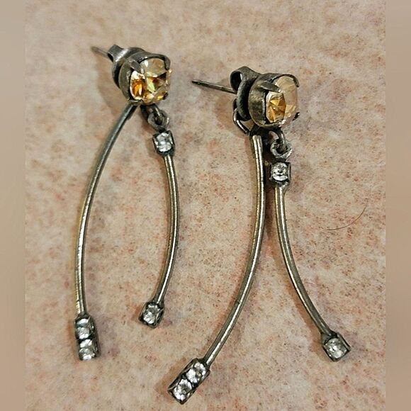 #Sabika Metallic Sunshine Fun Studs With Dangling Ear Jackets Antique Gold - Picture 1 of 4